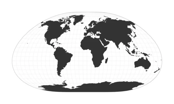 世界环球山投影世界地图，附有经纬度和经度网 — 图库矢量图片