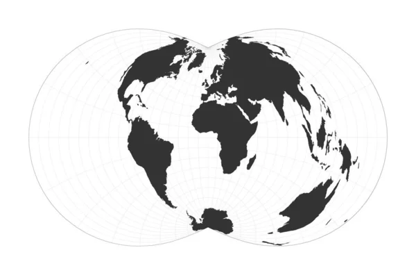 Mapa do Mundo Escritório de Guerra Retangular projeção policônica Globo com latitude e longitude — Vetor de Stock