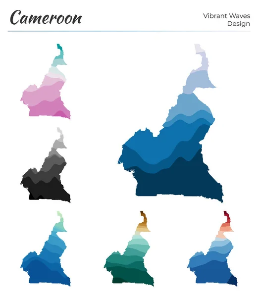 Conjunto de mapas vetoriais de Camarões Projeto de ondas vibrantes Mapa brilhante do país em geométrico liso — Vetor de Stock