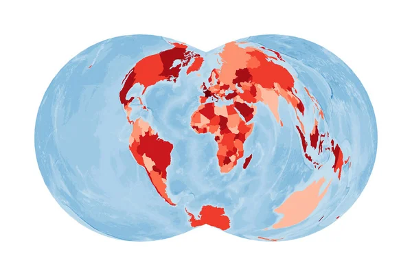 Mapa del mundo Proyección policónica rectangular de War Office Mundo en colores rojos con océano azul — Archivo Imágenes Vectoriales