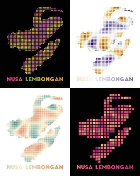 Nusa Lembongan mapa Colección de mapa de Nusa Lembongan en estilo punteado Fronteras de la isla — Vector de stock