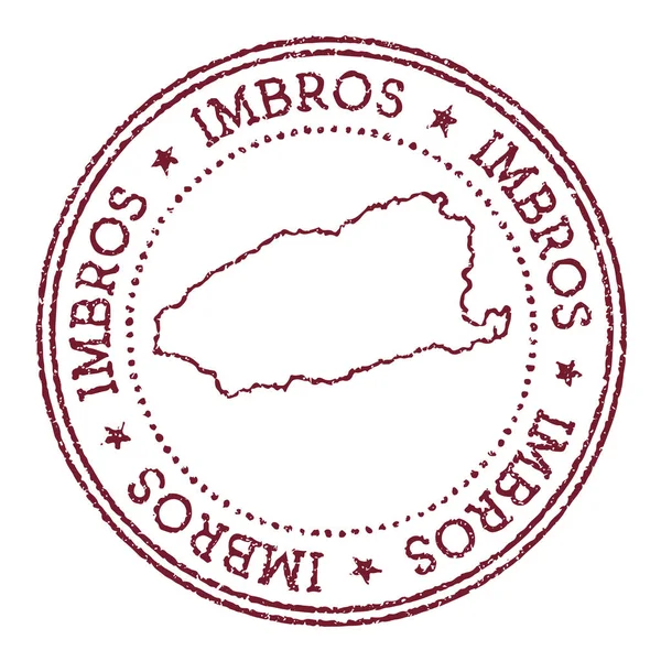 Imbros sello de goma redonda con mapa de la isla Vintage sello de pasaporte rojo con texto circular y estrellas — Vector de stock