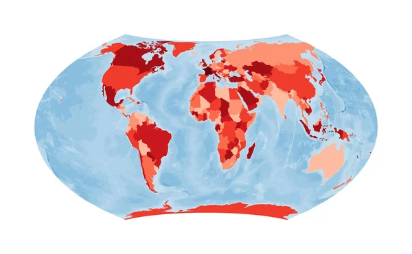 Světová mapa Wagner VII projekce Svět v červených barvách s modrým oceánem Vektorové ilustrace — Stockový vektor