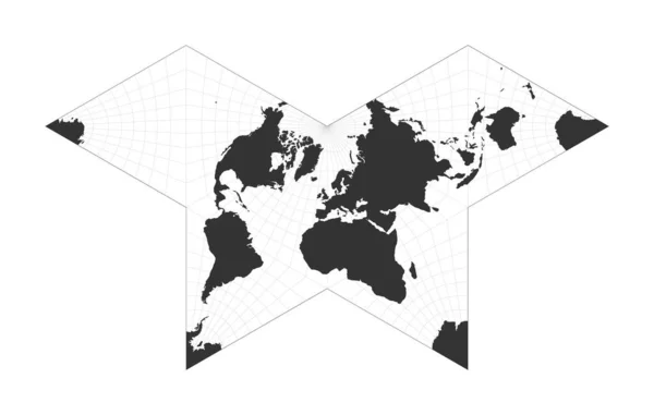 Weltkarte Gnomonische Schmetterlingsprojektion Globus mit Breiten- und Längennetz Weltkarte auf — Stockvektor