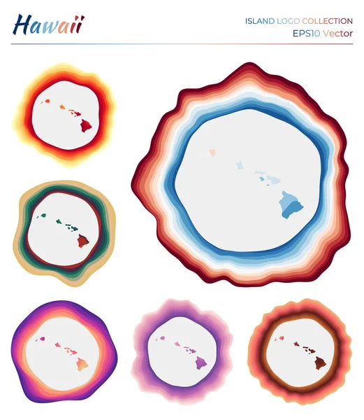 하와이로고 컬렉션 화려 한 로고하와 이 주위 독특 한 층의 역동적 인 프레임 섬 — 스톡 벡터
