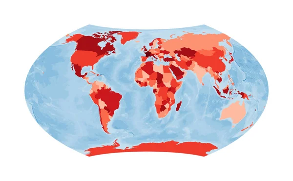 世界地图瓦格纳投影红色世界，蓝色海洋矢量图解 — 图库矢量图片