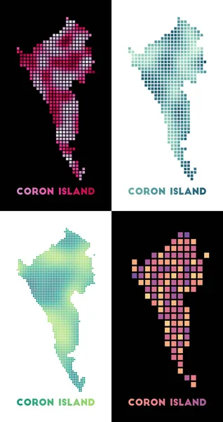 Coron Island mapa Colección de mapa de Coron Island en estilo punteado Borders of the island filled — Vector de stock