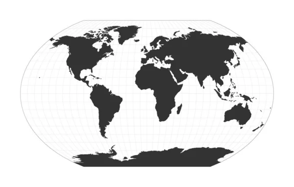 अक्षांश और देशांतर के साथ विश्व काव्रेस्की VII स्यूडोसाइलेंड्रिकल प्रोजेक्शन ग्लोब का नक्शा — स्टॉक वेक्टर