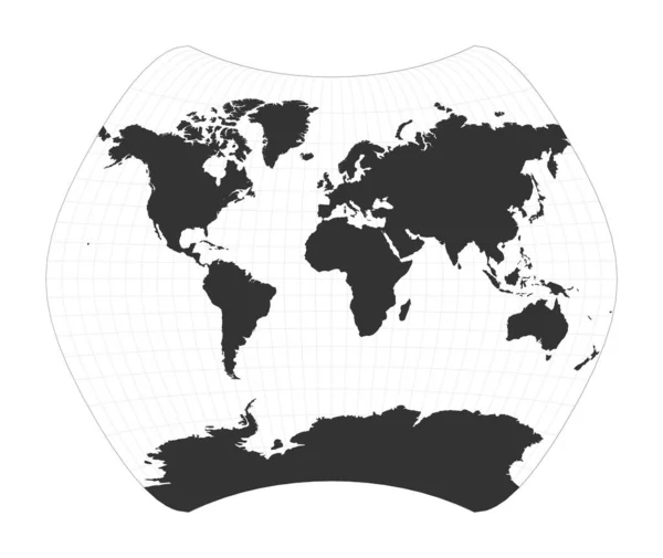 Mapa do Mundo Larrivee projecção Globo com latitude e longitude net Mapa do mundo em meridianos — Vetor de Stock