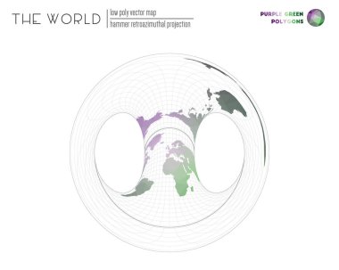 Çokgen biçiminde dünya haritası Mor Yeşil Dünya 'nın Çekiç retroazimuthal projeksiyonu