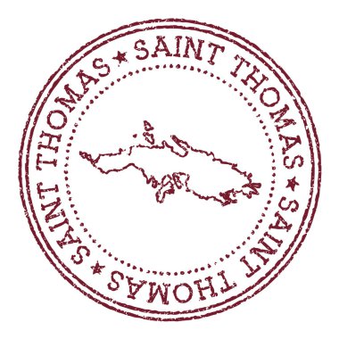 Ada haritalı Aziz Thomas yuvarlak damgası dairesel metinli kırmızı pasaport damgası ve