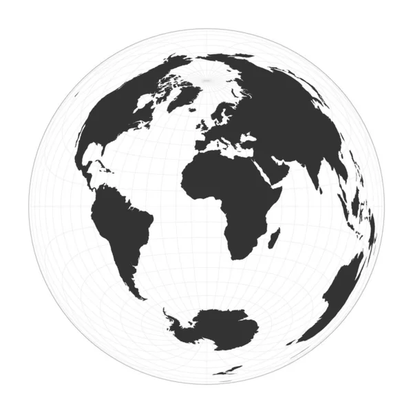 Mapa světa Lambert azimutal rovná plocha projekce Globe se zeměpisnou šířkou a délkou — Stockový vektor
