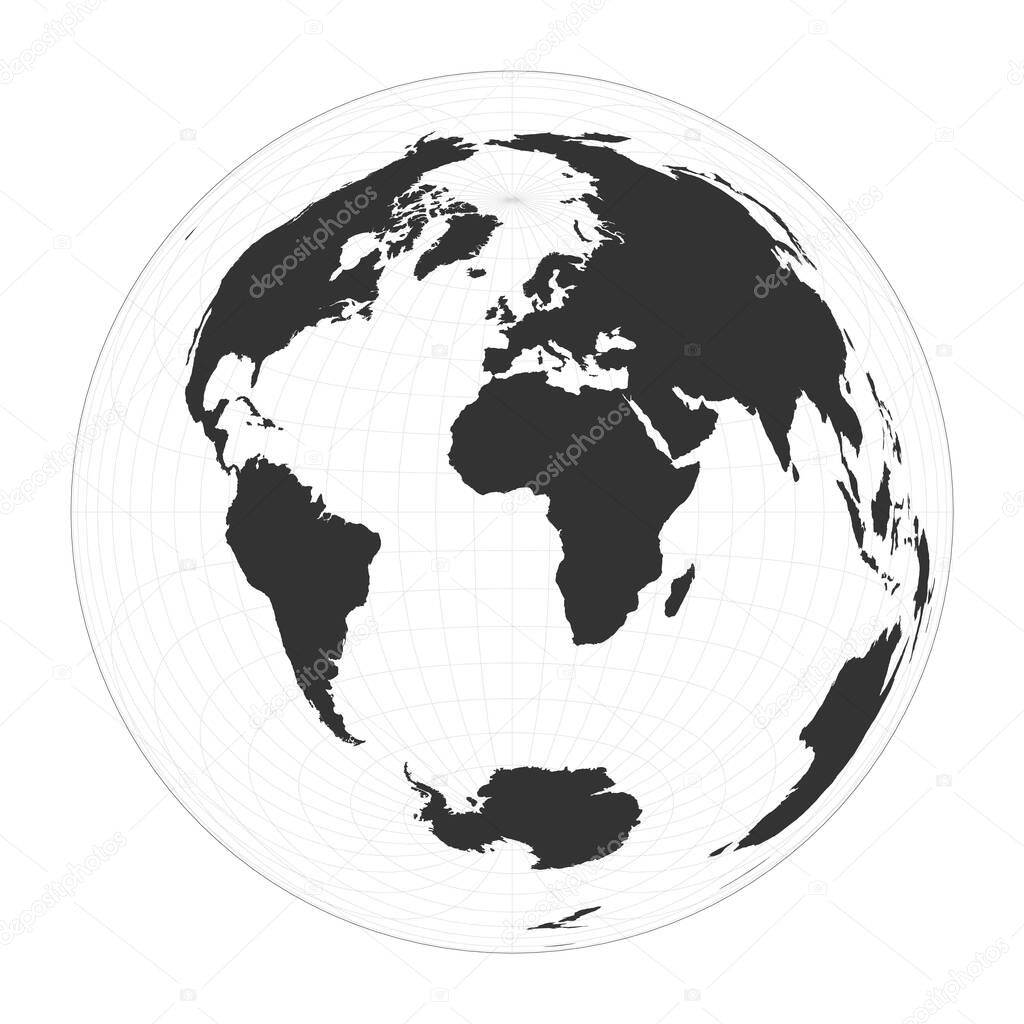 Map of The World Lambert azimuthal equalarea projection Globe with latitude and longitude net