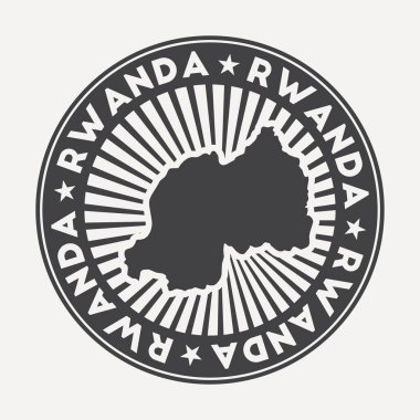 Ruanda yuvarlak logosu Dairesel adı ve ülke vektörünün haritası olan Vintage seyahat kartı