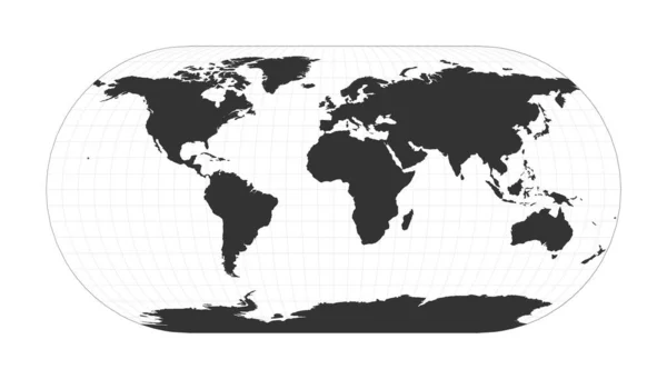Mappa del mondo Eckert III proiezione Globo con latitudine e longitudine netto Mappa del mondo su — Vettoriale Stock