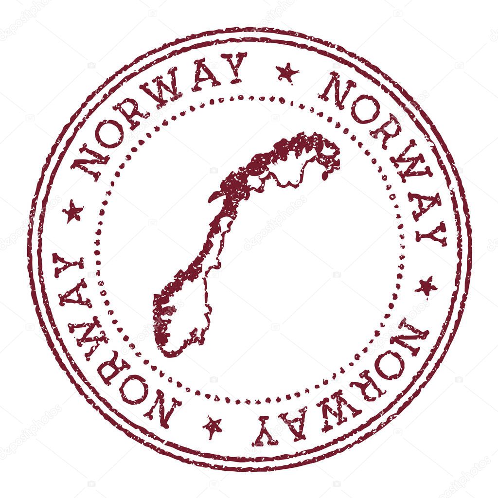 Norway round rubber stamp with country map Vintage red passport stamp with circular text and stars