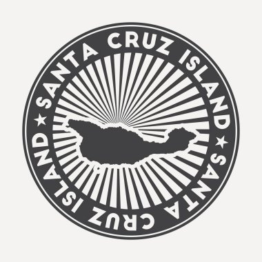 Santa Cruz Adası yuvarlak logosu. Dairesel adı ve ada haritası olan klasik seyahat rozeti, vektör çizimi. Santa Cruz Adası 'nın amblemi, amblemi, etiketi, çıkartması veya rozeti olarak kullanılabilir..