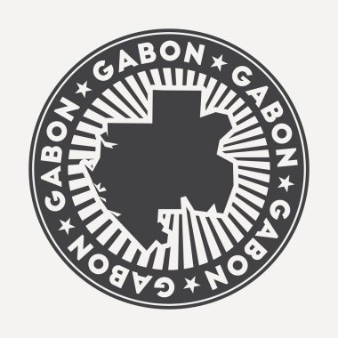 Gabon yuvarlak logosu. Dairesel adı ve ülke haritası olan klasik seyahat rozeti, vektör çizimi. Gabon 'un amblemi, amblemi, etiketi, çıkartması veya rozeti olarak kullanılabilir..