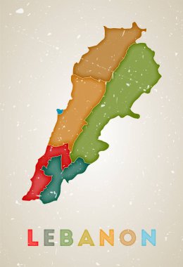Lübnan haritası renkli bölgelere sahip ülke posteri Lübnan 'ın eski grunge doku taşıyıcı illüstrasyonu