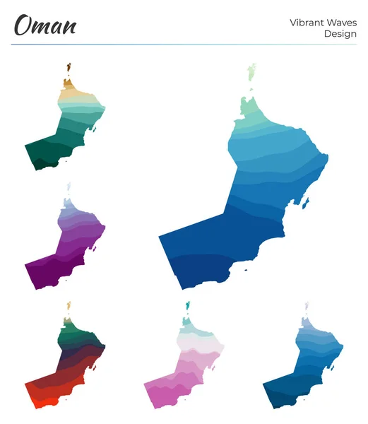 Set Vector Maps Oman Vibrant Waves Design Bright Map Country — Vetor de Stock