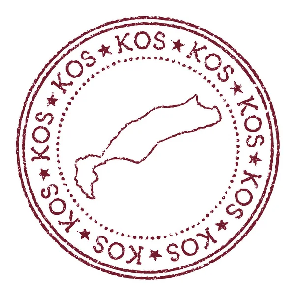 Sello de caucho redondo Kos con mapa insular Sello de pasaporte rojo vintage con texto circular y estrellas — Vector de stock
