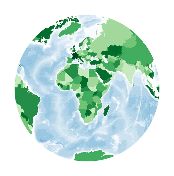 Světová mapa Chamberlinova projekce pro Afriku Svět v zelených barvách s modrým oceánem — Stockový vektor