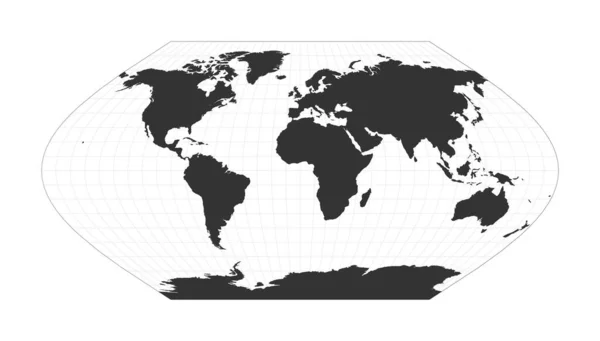 Mapa do Mundo Eckert V projeção Globo com latitude e longitude net Mapa do mundo em meridianos — Vetor de Stock