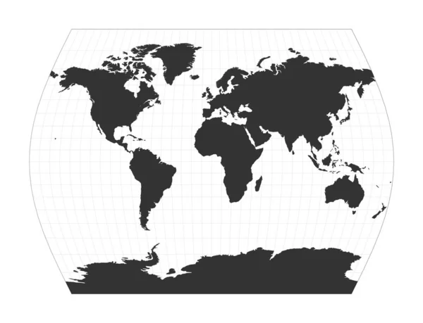 Mapa del Mundo John Muirs Proyección de tiempos Globo con latitud y longitud neta Mapa del mundo en — Vector de stock