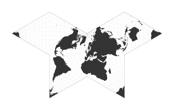 Mappa del Mondo Proiezione a farfalla di Collignon Globo con latitudine e longitudine netta Mappa del mondo — Vettoriale Stock