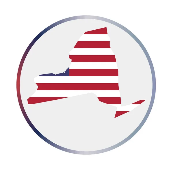 Icône New York Forme de l'état US avec drapeau de New York Panneau rond avec drapeau couleurs anneau dégradé — Image vectorielle
