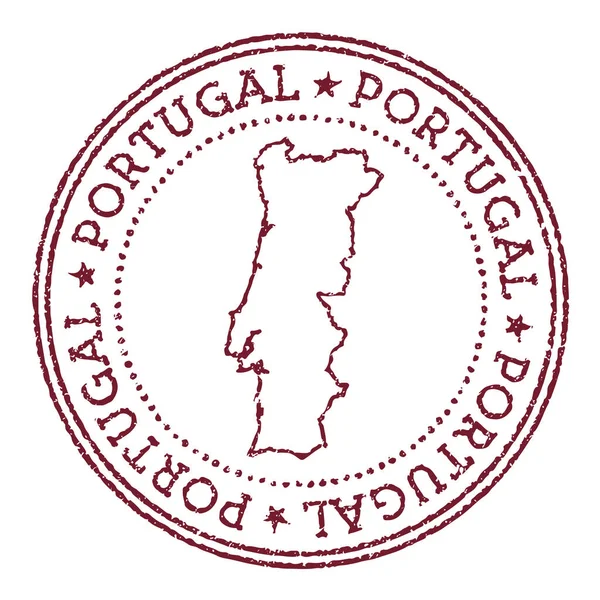 Timbre rond en caoutchouc Portugal avec carte du pays Timbre passeport rouge vintage avec texte circulaire et — Image vectorielle