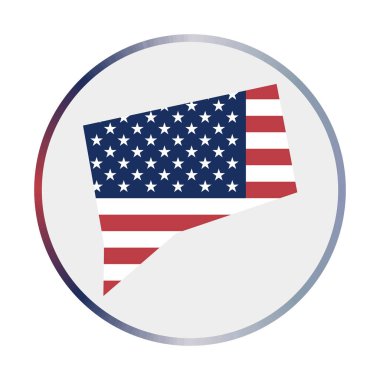 Connecticut ikonu. Connecticut bayrağıyla ABD eyaletinin şekli. Bayrak renkleri eğimli yuvarlak tabela. Düzgün vektör illüstrasyonu.