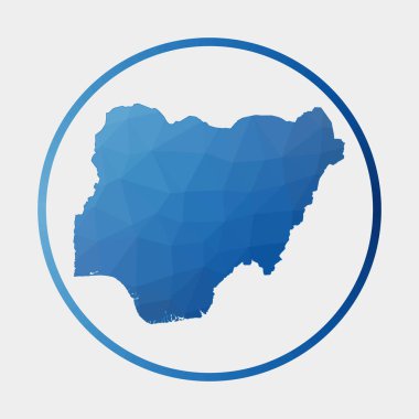 Nijerya ikonu. Ülkenin gradyan halka içindeki çokgen haritası. Düşük polimerli Nijerya işareti. Vektör illüstrasyonu.