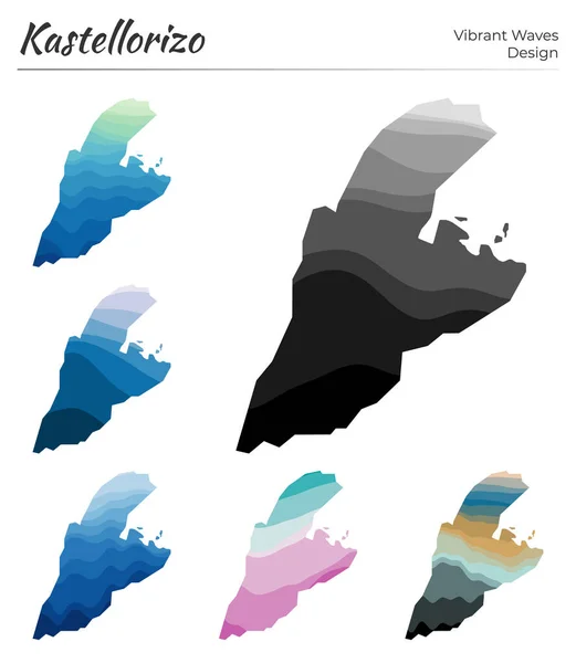 Set Vector Maps Kastellorizo Vibrant Waves Design Bright Map Island — стоковий вектор