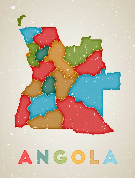 Angola Map Country Poster Colored Regions Old Grunge Texture Vector — Vector de stock
