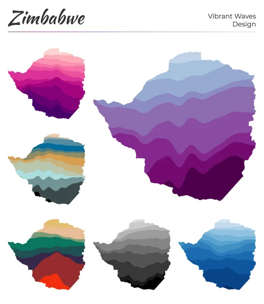 Set Vector Maps Zimbabwe Vibrant Waves Design Bright Map Country — Stock Vector
