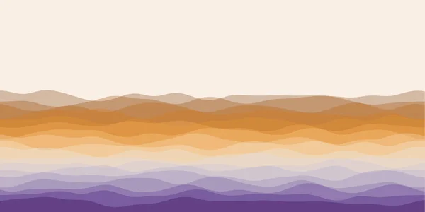 Абстрактные волны покрывают горизонтальный фон кривыми фиолетовыми оранжевыми цветами — стоковый вектор