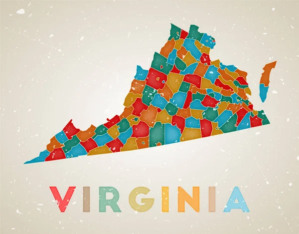 Virginia map Us αφίσα κατάσταση με χρωματιστές περιοχές Παλιά grunge υφή Διάνυσμα εικονογράφηση του — Διανυσματικό Αρχείο