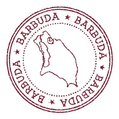 Üzerinde ada haritası olan yuvarlak kauçuk bir damga. Dairesel metin ve yıldızlı klasik kırmızı pasaport damgası, vektör illüstrasyonu.