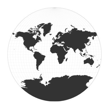 Dünya Haritası. Van der Grinten III projeksiyonu. Enlem ve boylam ağlı dünya. Meridyenler ve paralellikler üzerine dünya haritası. Vektör illüstrasyonu.