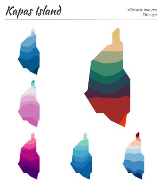 Kapas Adası 'nın vektör haritaları. Canlı dalga tasarımı. Geometrik düz kıvrımlı parlak ada haritası. Tasarımınız için çok renkli Kapas Adası haritası. Sanatsal vektör illüstrasyonu.