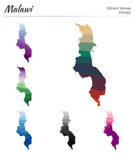 Set Vector Maps Malawi Vibrant Waves Design Bright Map Country — Vetor de Stock