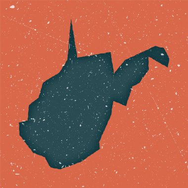 Batı Virginia klasik haritası. Huysuz Amerikan devletinin hüzünlü dokusuyla haritası. Batı Virginia posteri. Vektör illüstrasyonu.