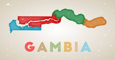 Gambiya haritası renkli bölgeleri olan ülke posteri Gambiya 'nın eski grunge doku vektörü illüstrasyonu