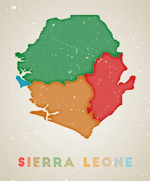 Sierra Leone kaart Land poster met gekleurde regio 's Oude grunge textuur Vector illustratie van — Stockvector