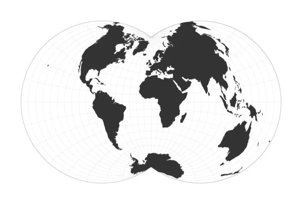Mapa del Mundo Proyección globular de Nicolosi Globo con latitud y longitud neta Mapa del mundo en — Vector de stock