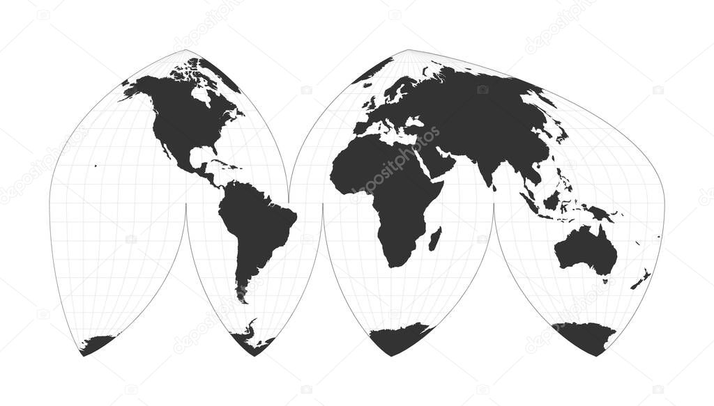 Map of The World Boggs interrupted eumorphic projection Globe with latitude and longitude net