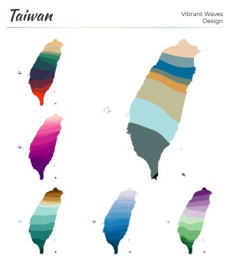 Tayvan Vibrant dalgalarının vektör haritaları geometrik düz eğriler içinde ülkenin parlak haritasını dizayn eder