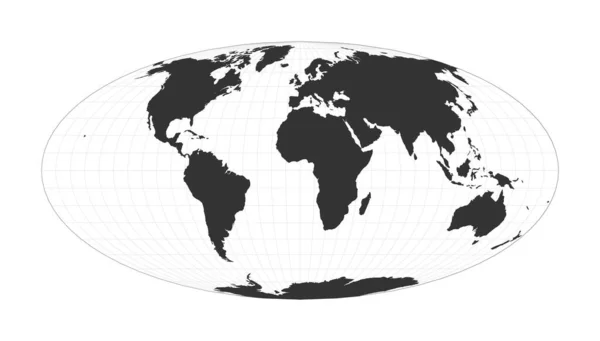 Térkép a Világ Egyenlőség pszeudocilindrikus Mollweide projekció Globe szélességi és — Stock Vector