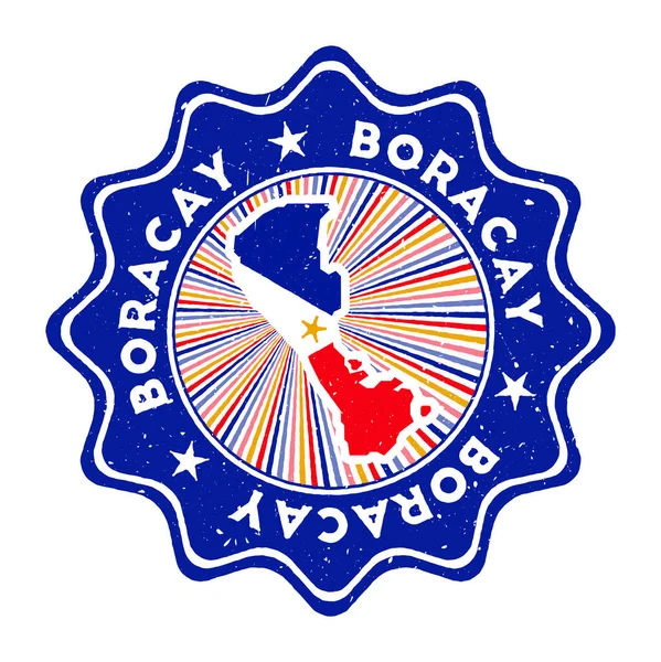Boracay redonda grunge selo com mapa da ilha e bandeira do país emblema vintage com texto circular e —  Vetores de Stock